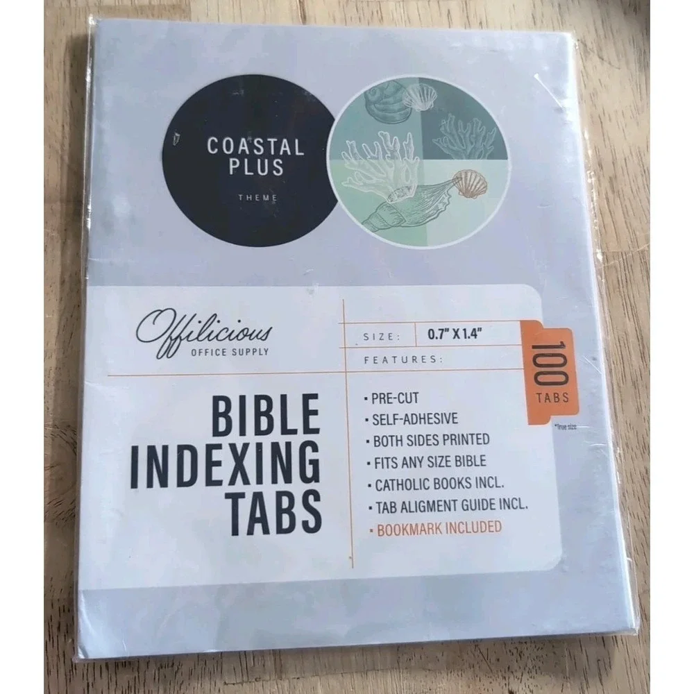 OFFILICIOUS 100 Coastal Soft-Touch, Laminated Bible‎ Book Tabs for Bible Study